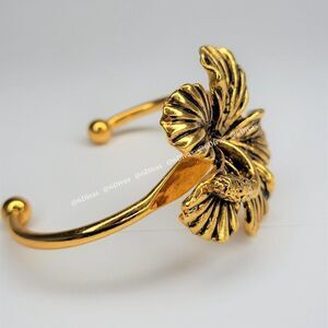 HIBISCUS Flower Cuff Bracelet Plated in Antique Gold